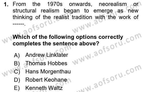 International Security Dersi 2022 - 2023 Yılı Yaz Okulu Sınav Soruları 1. Soru