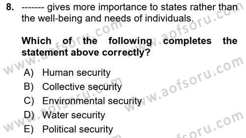 International Security Dersi 2022 - 2023 Yılı Yaz Okulu Sınav Soruları 8. Soru