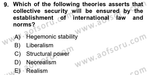 International Security Dersi 2022 - 2023 Yılı Yaz Okulu Sınav Soruları 9. Soru