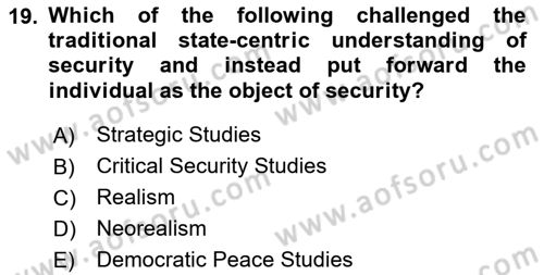International Security Dersi 2023 - 2024 Yılı Yaz Okulu Sınav Soruları 19. Soru