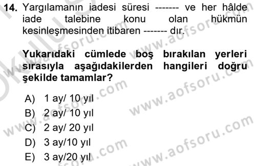 Medeni Usul Hukukuna Giriş Dersi 2020 - 2021 Yılı Yaz Okulu Sınav Soruları 14. Soru