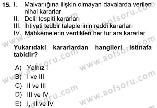 Medeni Usul Hukukuna Giriş Dersi 2020 - 2021 Yılı Yaz Okulu Sınav Soruları 15. Soru