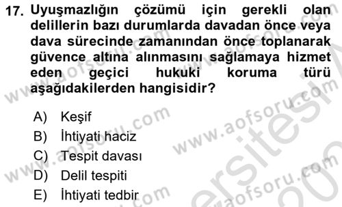 Medeni Usul Hukukuna Giriş Dersi 2020 - 2021 Yılı Yaz Okulu Sınav Soruları 17. Soru