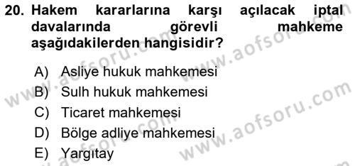 Medeni Usul Hukukuna Giriş Dersi 2020 - 2021 Yılı Yaz Okulu Sınav Soruları 20. Soru