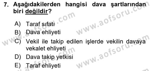 Medeni Usul Hukukuna Giriş Dersi 2020 - 2021 Yılı Yaz Okulu Sınav Soruları 7. Soru