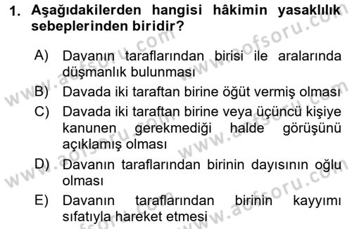 Medeni Usul Hukukuna Giriş Dersi Ara Sınavı Deneme Sınav Soruları 1. Soru