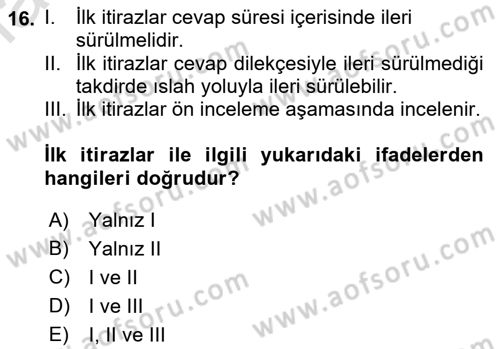 Medeni Usul Hukukuna Giriş Dersi Ara Sınavı Deneme Sınav Soruları 16. Soru