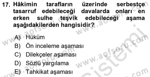 Medeni Usul Hukukuna Giriş Dersi Ara Sınavı Deneme Sınav Soruları 17. Soru