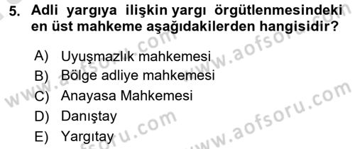 Medeni Usul Hukukuna Giriş Dersi 2021 - 2022 Yılı (Vize) Ara Sınavı 5. Soru