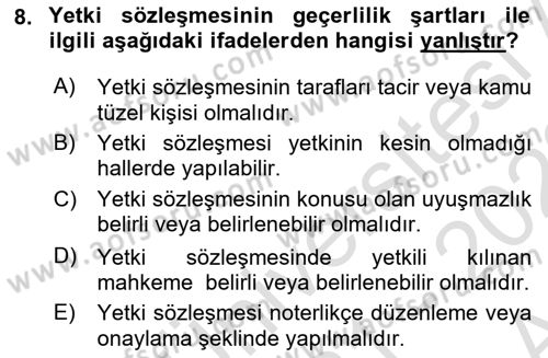 Medeni Usul Hukukuna Giriş Dersi Ara Sınavı Deneme Sınav Soruları 8. Soru