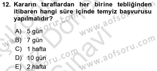 Medeni Usul Hukukuna Giriş Dersi 2021 - 2022 Yılı (Final) Dönem Sonu Sınav Soruları 12. Soru