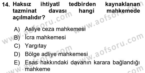 Medeni Usul Hukukuna Giriş Dersi 2021 - 2022 Yılı (Final) Dönem Sonu Sınav Soruları 14. Soru