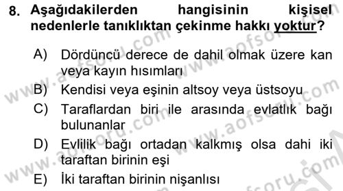 Medeni Usul Hukukuna Giriş Dersi 2021 - 2022 Yılı (Final) Dönem Sonu Sınav Soruları 8. Soru