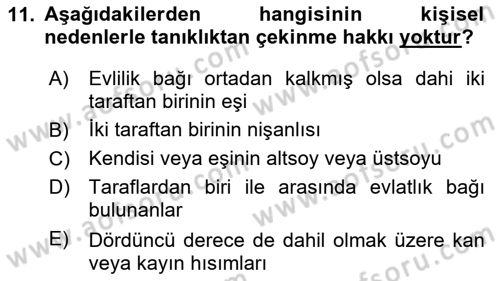 Medeni Usul Hukukuna Giriş Dersi 2021 - 2022 Yılı Yaz Okulu Sınavı 11. Soru