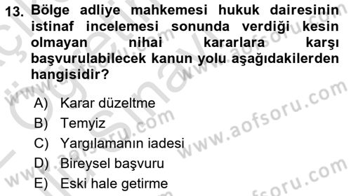 Medeni Usul Hukukuna Giriş Dersi 2021 - 2022 Yılı Yaz Okulu Sınav Soruları 13. Soru