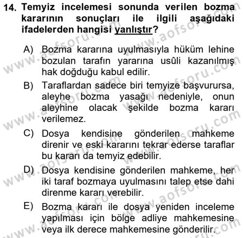 Medeni Usul Hukukuna Giriş Dersi 2021 - 2022 Yılı Yaz Okulu Sınav Soruları 14. Soru