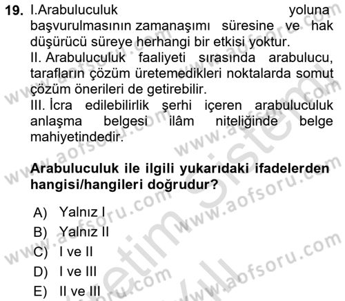 Medeni Usul Hukukuna Giriş Dersi 2021 - 2022 Yılı Yaz Okulu Sınav Soruları 19. Soru