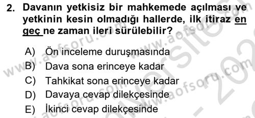 Medeni Usul Hukukuna Giriş Dersi 2021 - 2022 Yılı Yaz Okulu Sınav Soruları 2. Soru