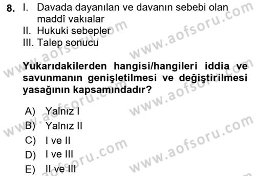 Medeni Usul Hukukuna Giriş Dersi 2021 - 2022 Yılı Yaz Okulu Sınav Soruları 8. Soru
