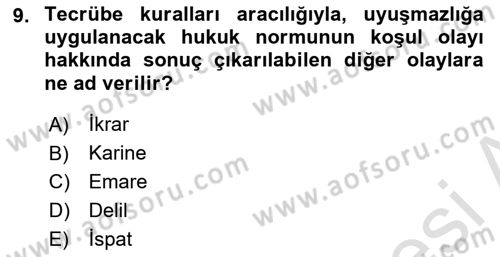 Medeni Usul Hukukuna Giriş Dersi 2021 - 2022 Yılı Yaz Okulu Sınav Soruları 9. Soru