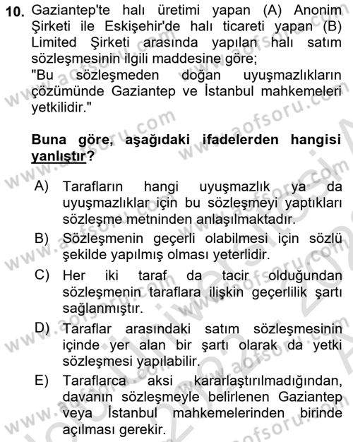 Medeni Usul Hukukuna Giriş Dersi 2022 - 2023 Yılı (Vize) Ara Sınav Soruları 10. Soru
