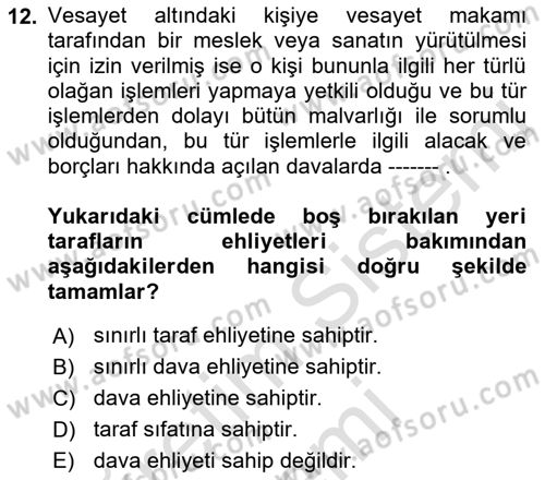 Medeni Usul Hukukuna Giriş Dersi Ara Sınavı Deneme Sınav Soruları 12. Soru