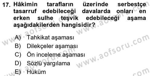 Medeni Usul Hukukuna Giriş Dersi 2022 - 2023 Yılı (Vize) Ara Sınav Soruları 17. Soru