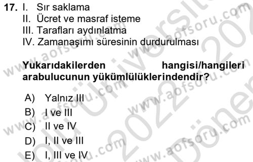Medeni Usul Hukukuna Giriş Dersi 2022 - 2023 Yılı (Final) Dönem Sonu Sınav Soruları 17. Soru