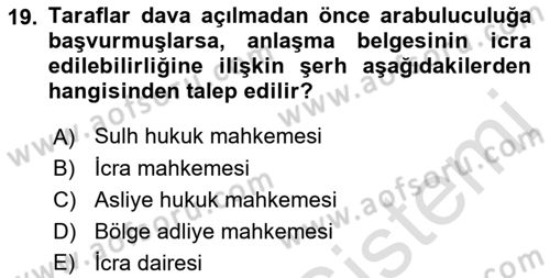 Medeni Usul Hukukuna Giriş Dersi 2022 - 2023 Yılı (Final) Dönem Sonu Sınav Soruları 19. Soru