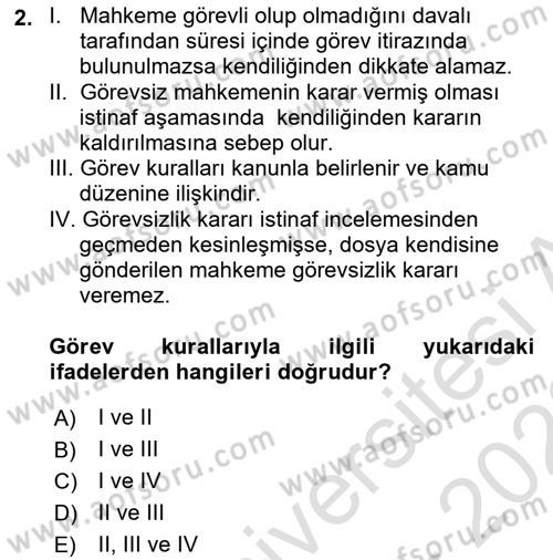 Medeni Usul Hukukuna Giriş Dersi 2022 - 2023 Yılı (Final) Dönem Sonu Sınav Soruları 2. Soru