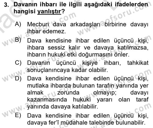 Medeni Usul Hukukuna Giriş Dersi 2022 - 2023 Yılı (Final) Dönem Sonu Sınav Soruları 3. Soru