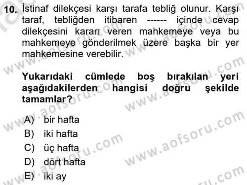 Medeni Usul Hukukuna Giriş Dersi 2022 - 2023 Yılı Yaz Okulu Sınav Soruları 10. Soru