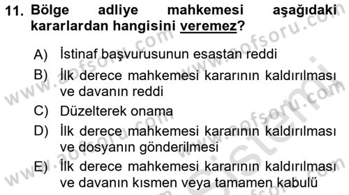 Medeni Usul Hukukuna Giriş Dersi 2022 - 2023 Yılı Yaz Okulu Sınavı 11. Soru