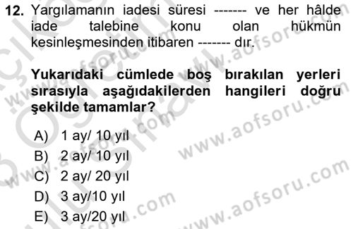 Medeni Usul Hukukuna Giriş Dersi 2022 - 2023 Yılı Yaz Okulu Sınav Soruları 12. Soru
