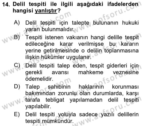 Medeni Usul Hukukuna Giriş Dersi 2022 - 2023 Yılı Yaz Okulu Sınav Soruları 14. Soru