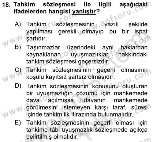 Medeni Usul Hukukuna Giriş Dersi 2022 - 2023 Yılı Yaz Okulu Sınav Soruları 18. Soru
