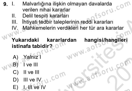 Medeni Usul Hukukuna Giriş Dersi 2022 - 2023 Yılı Yaz Okulu Sınav Soruları 9. Soru