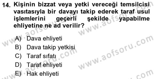 Medeni Usul Hukukuna Giriş Dersi 2023 - 2024 Yılı (Vize) Ara Sınav Soruları 14. Soru