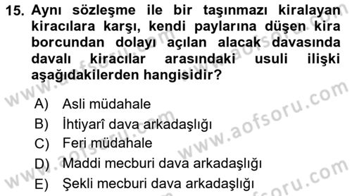 Medeni Usul Hukukuna Giriş Dersi 2023 - 2024 Yılı (Vize) Ara Sınav Soruları 15. Soru