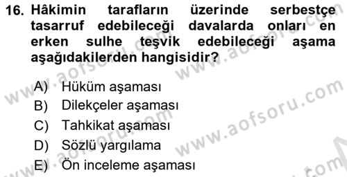 Medeni Usul Hukukuna Giriş Dersi 2023 - 2024 Yılı (Vize) Ara Sınav Soruları 16. Soru