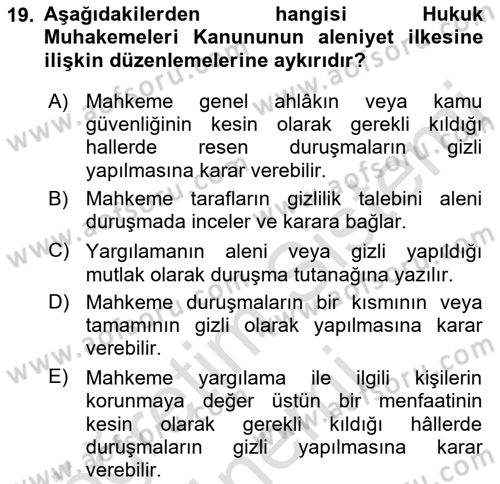 Medeni Usul Hukukuna Giriş Dersi 2023 - 2024 Yılı (Vize) Ara Sınav Soruları 19. Soru