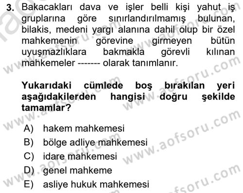 Medeni Usul Hukukuna Giriş Dersi 2023 - 2024 Yılı (Vize) Ara Sınav Soruları 3. Soru
