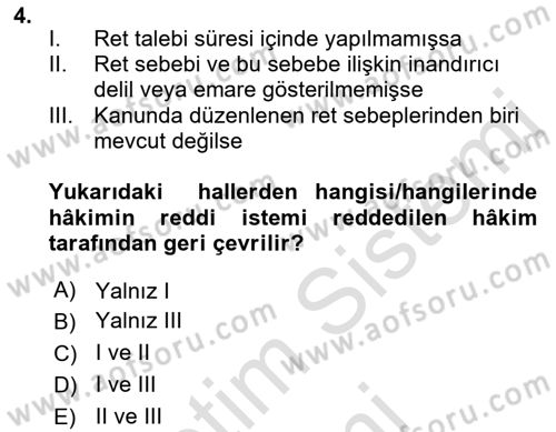 Medeni Usul Hukukuna Giriş Dersi 2023 - 2024 Yılı (Vize) Ara Sınav Soruları 4. Soru