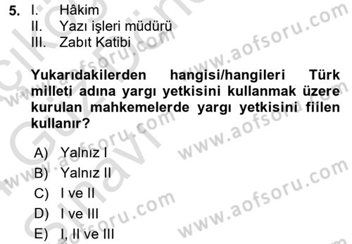 Medeni Usul Hukukuna Giriş Dersi 2023 - 2024 Yılı (Vize) Ara Sınav Soruları 5. Soru