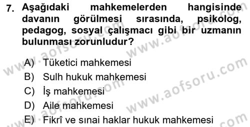 Medeni Usul Hukukuna Giriş Dersi 2023 - 2024 Yılı (Vize) Ara Sınav Soruları 7. Soru