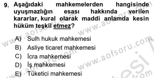 Medeni Usul Hukukuna Giriş Dersi 2023 - 2024 Yılı (Vize) Ara Sınav Soruları 9. Soru