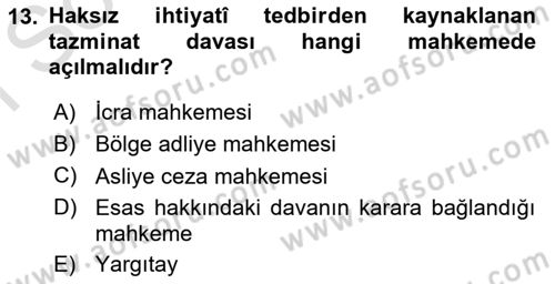 Medeni Usul Hukukuna Giriş Dersi 2023 - 2024 Yılı (Final) Dönem Sonu Sınav Soruları 13. Soru