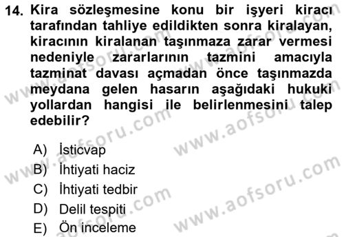 Medeni Usul Hukukuna Giriş Dersi 2023 - 2024 Yılı (Final) Dönem Sonu Sınav Soruları 14. Soru