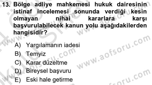 Medeni Usul Hukukuna Giriş Dersi 2023 - 2024 Yılı Yaz Okulu Sınav Soruları 13. Soru
