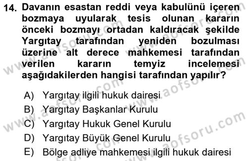 Medeni Usul Hukukuna Giriş Dersi 2023 - 2024 Yılı Yaz Okulu Sınav Soruları 14. Soru